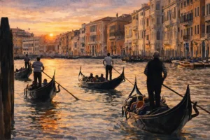 venice-grand-canal-gondolas-sunset-watercolor-horizontal