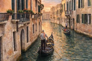 venice-narrow-canal-gondola-light-sunset-watercolor-horizontal