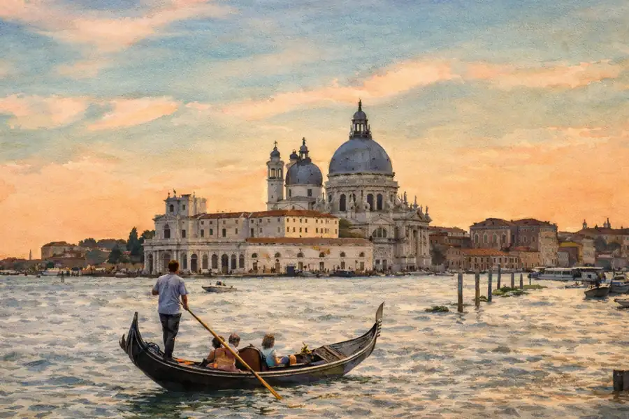venice-sunset-gondola-santa-maria-della-salute-watercolor-horizontal