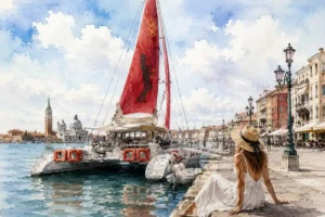 venice-catamaran-cruise-watercolor-woman